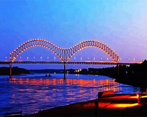 Memphis Bridge At Night Tennessee paint by number