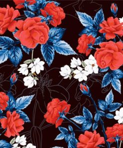 Red Floral Pattern Paint by numbers