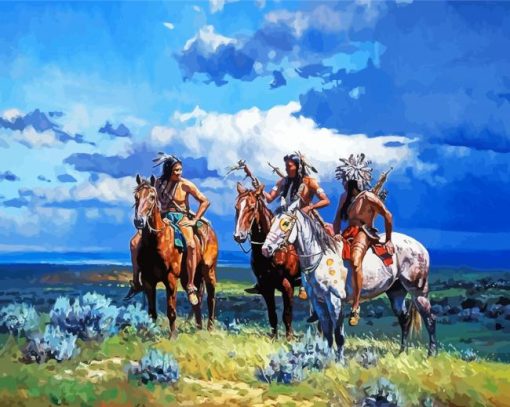 Red Indians On Horse paint by numbers