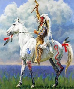 Red Native Indian On Horse paint by numbers