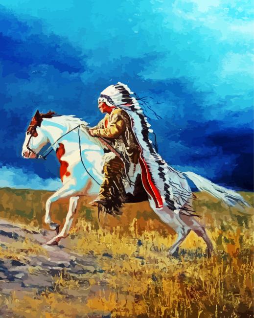 Red Indian And Horse Paint by numbers