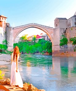 Aesthetic Mostar Bridge Bosnia paint by numbers