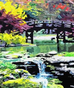 drum bridge and trees art paint by number