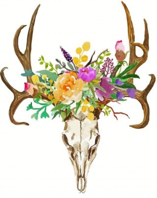 Floral Deer Skull  paint by numbers