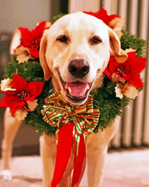 Happy Dog With Wreath Paint by numbers