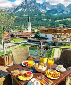Beautiful austrian view with breakfast paint by numbers