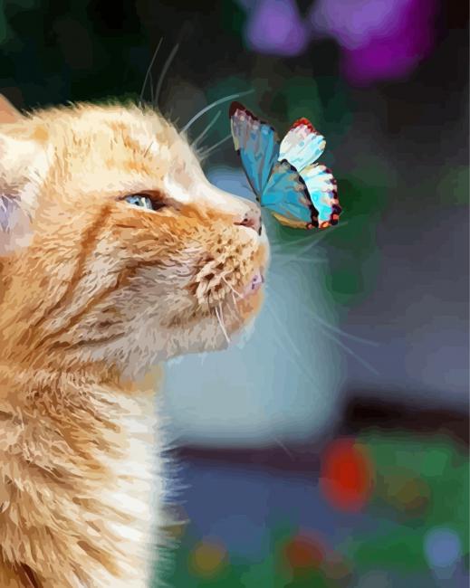 Cat With Butterfly – Paint By Number - Num Paint Kit