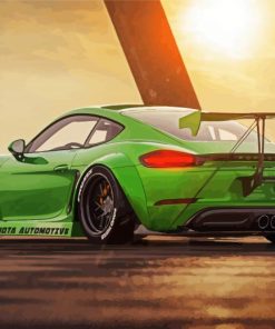 Green Porsche Cayman Car paint by numbers