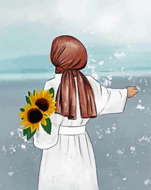Hijabi girl with sunflowers paint by numbers