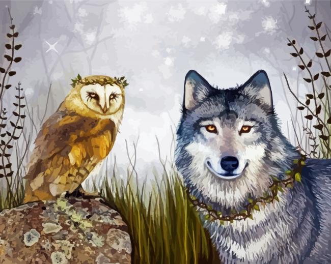 Owl Bird And Wolf paint by numbers