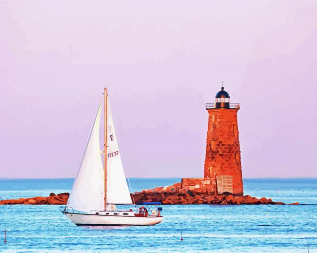 Sailboat and light house paint by number