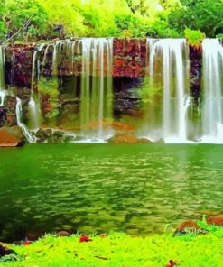 Waterfall In A Green Forest paint by numbers