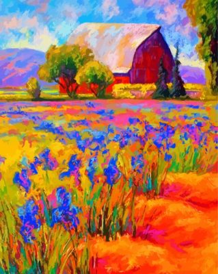 Abstract Iris Field And Barn paint by numbers