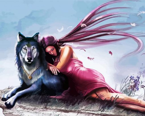 Aesthetic The Little Girl And Her Wolf paint by numbers