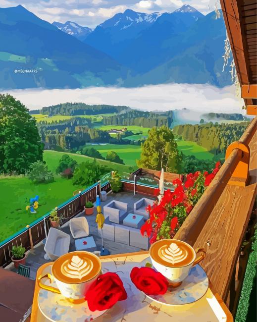 austrian paradise view with breakfast paint by numbers