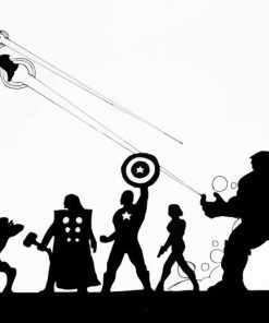 black and white Marvel Silhouette paint by numbers
