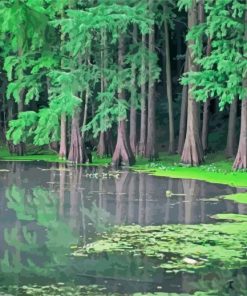 Green Forest Pond Art paint by numbers