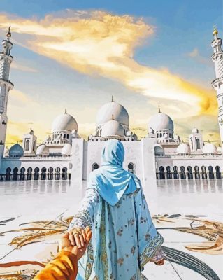 hijabi girl in sheikh zayed mosque paint by numbers