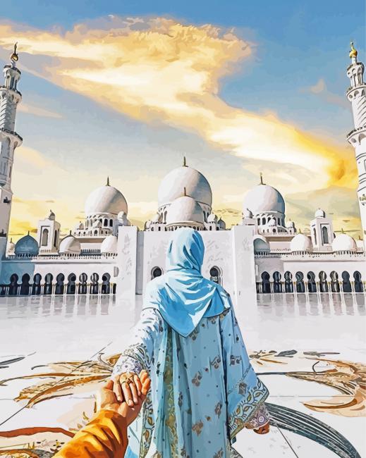hijabi girl in sheikh zayed mosque paint by numbers