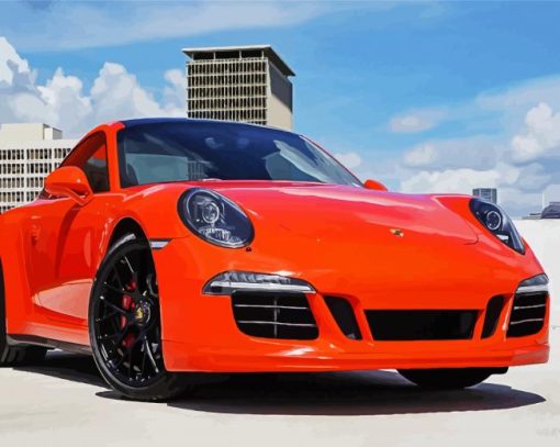 Orange Porsche Car paint by numbers