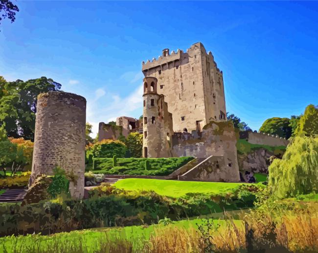 Blarney Castle and Tower from the Riverside paint by numbers