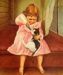 cute Little girl and kitten paint by numbers