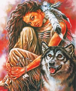 Native Woman And Wolf Paint by numbers