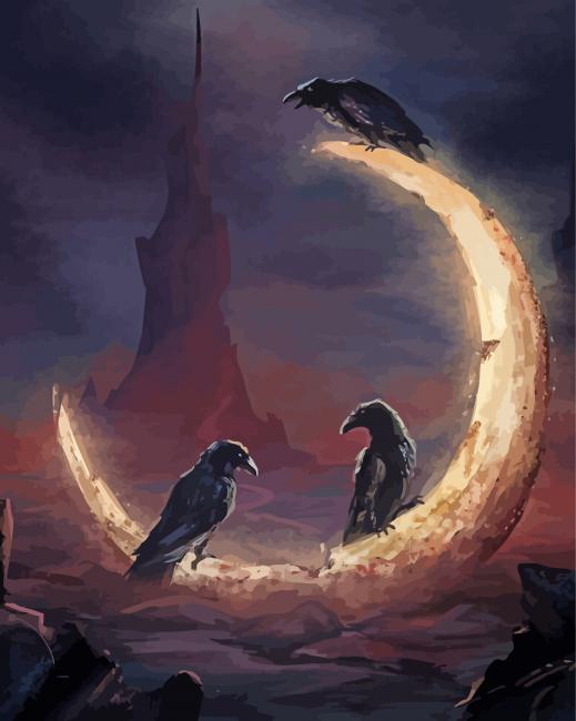 Ravens Birds and Moon Paint by numbers