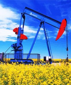 Canola Field With Oil Pumper Jack Paint by numbers