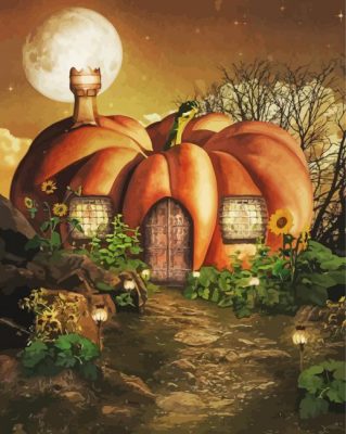 Scary Goth Pumpkin House paint by numbers  