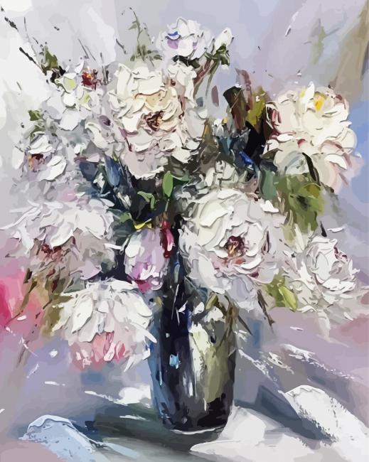 White Abstract Flowers paint by numbers