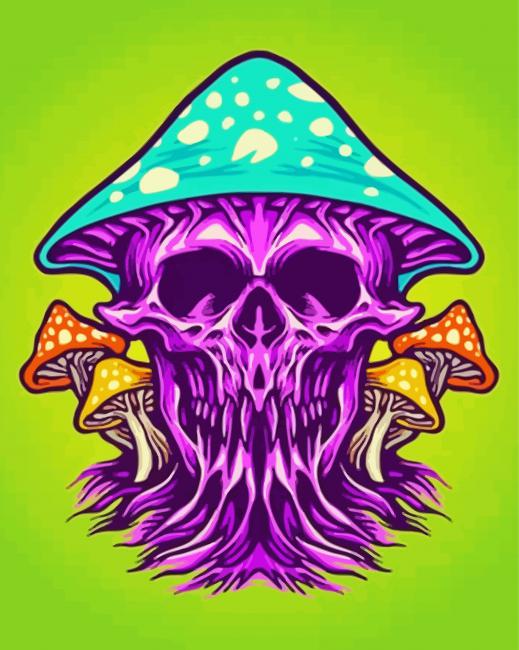 Clendo Mushroom Skull Paint by Numbers for Adults Skeleton Trippy