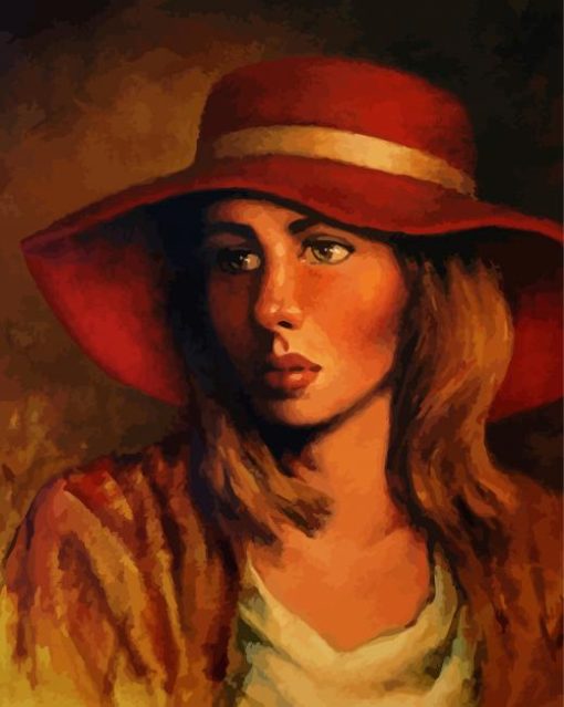 Vintage Girl In Red Hat paint by numbers