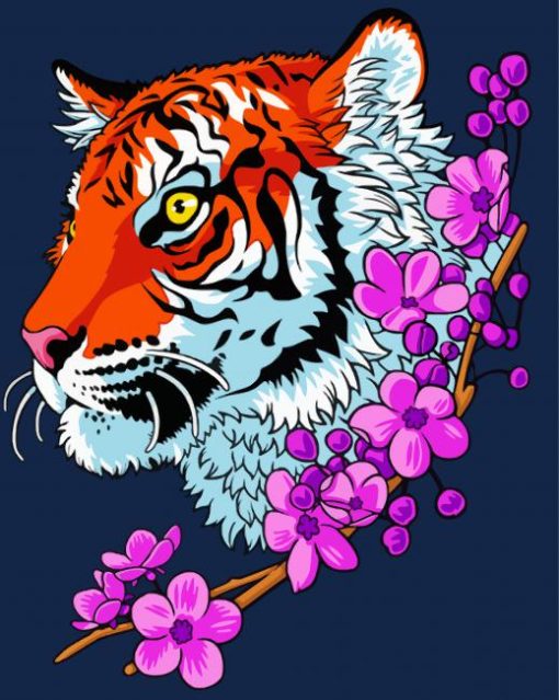 Aesthetic Tiger And Flowers paint by numbers