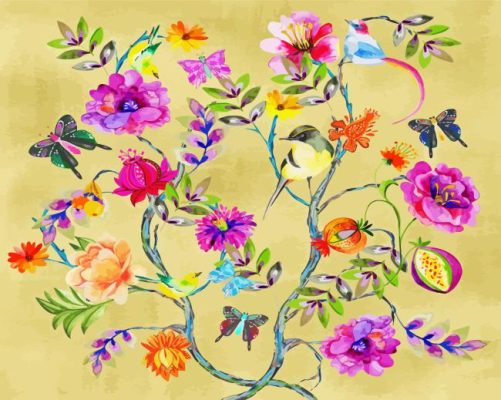 Numbers Birds Roses Chinoiserie Flowers Birds Paint By Numbers - Num Paint Kit