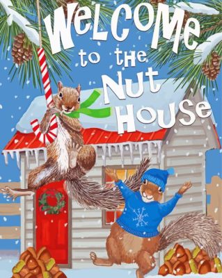 Winter Nuthouse Squirrels Paint By Numbers 